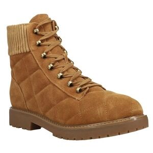Easy Spirit Womens Tan Quilted Suede Lace‎ Up Side Zip Combat Boots Size 9M
